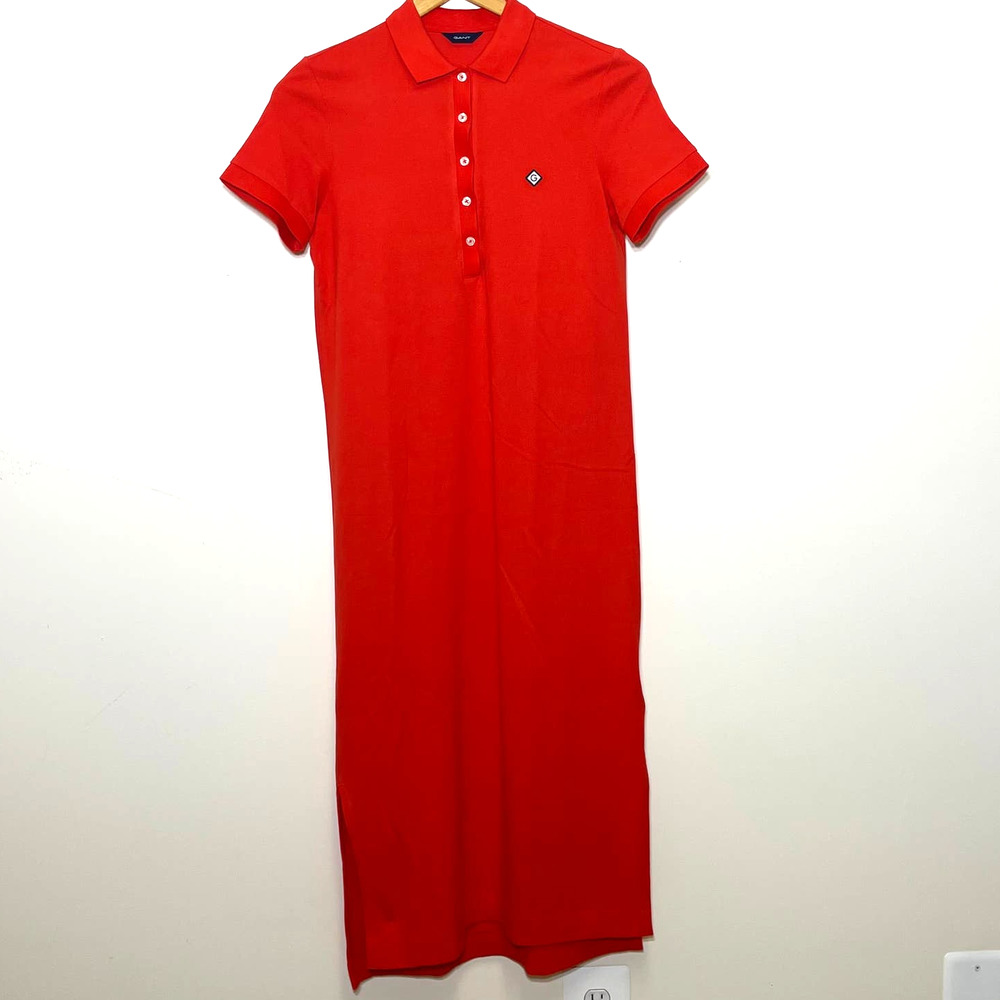 Gant Women Short Sleeve Collared Pique Polo Dress Lava Red XS